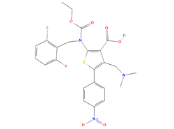 2-((2,6-difluorobenzyl)(ethoxy carbonyl)amino)-4- ((dimethylamino)methyl)-5-(4- nitro phenyl)thiophene-3-carboxylic acid
